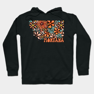 Montana State Design | Artist Designed Illustration Featuring Montana State Outline Filled With Retro Flowers with Retro Hand-Lettering Hoodie
